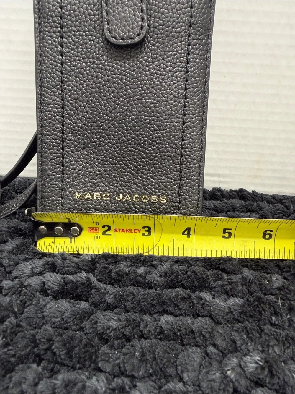 Marc Jacobs Black Pebbled Leather Crossbody Phone Pouch with Gold Logo